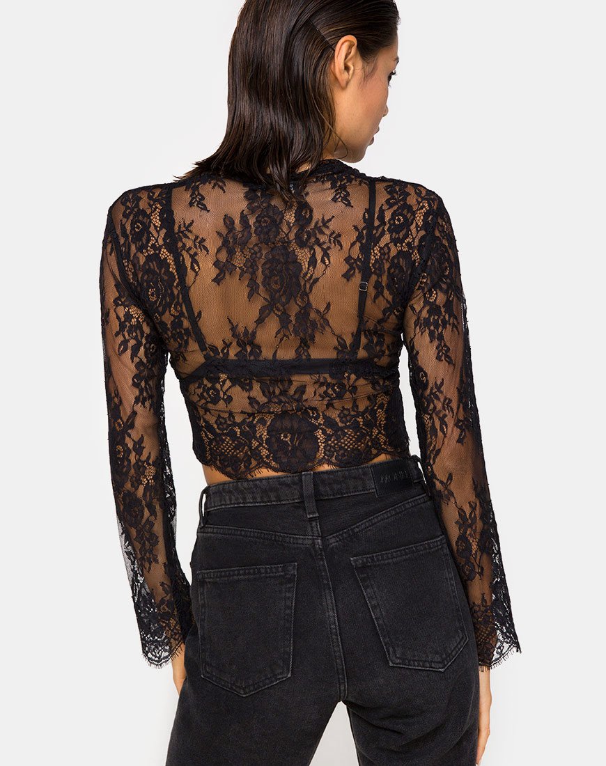 Immagine di Sinhor Crop Top in pizzo nero