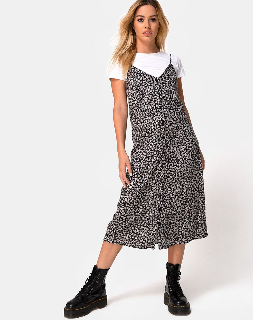 Immagine di Sini Slip Dress in Ditsy Rose Nero