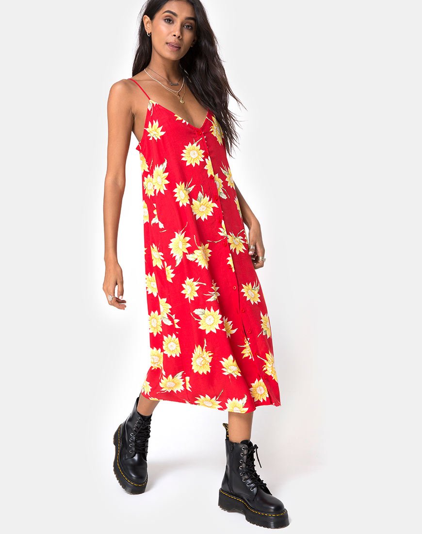 Immagine di Sini Slip Midi Dress in Sunny Days Rosso