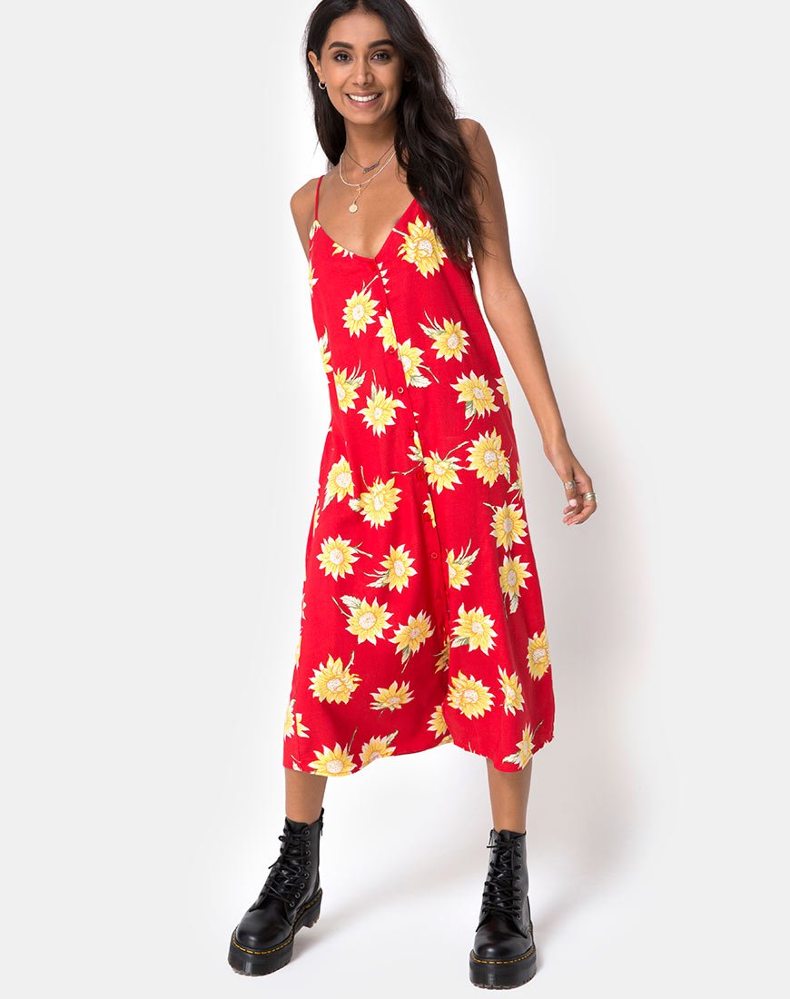 Immagine di Sini Slip Midi Dress in Sunny Days Rosso
