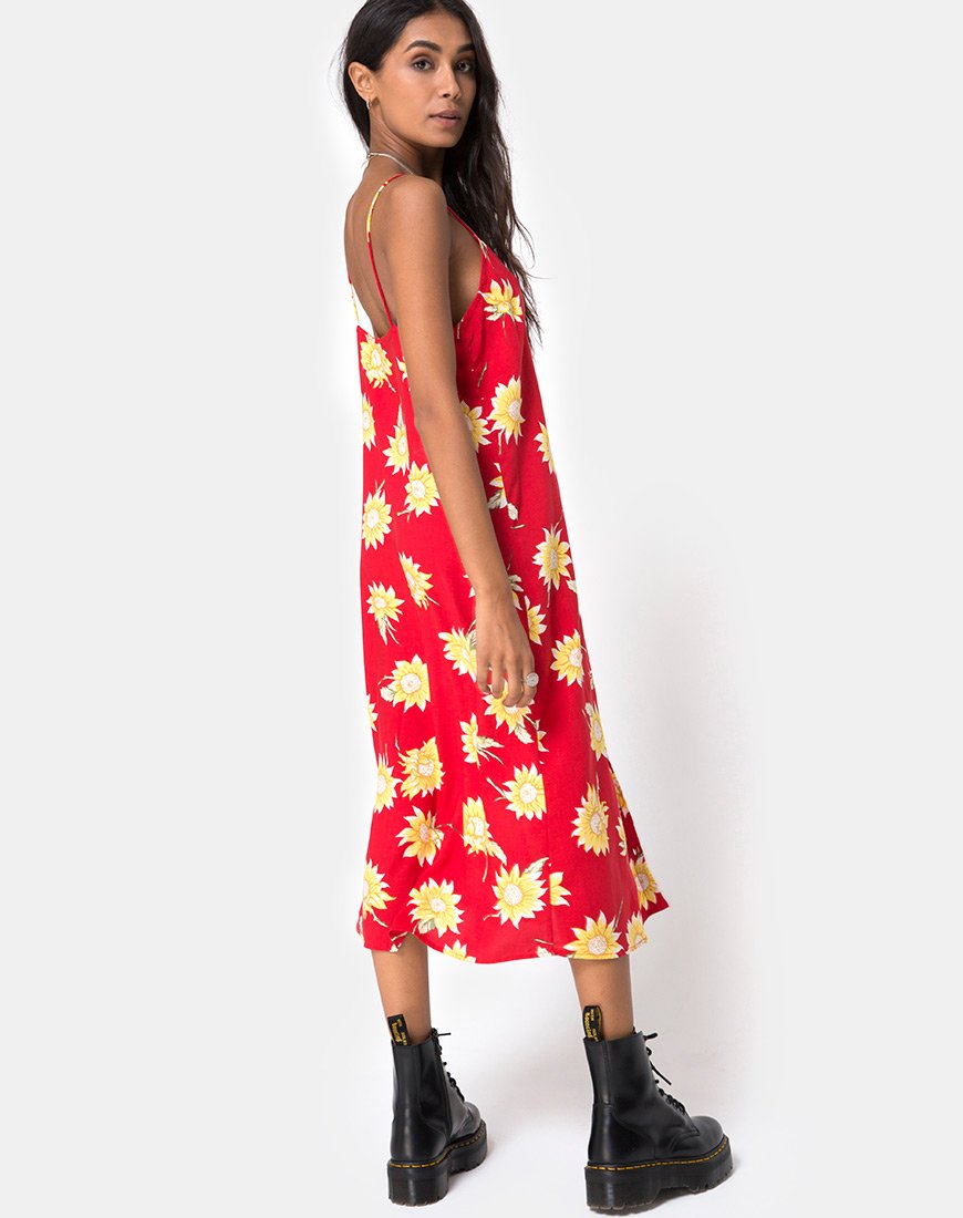 Immagine di Sini Slip Midi Dress in Sunny Days Rosso