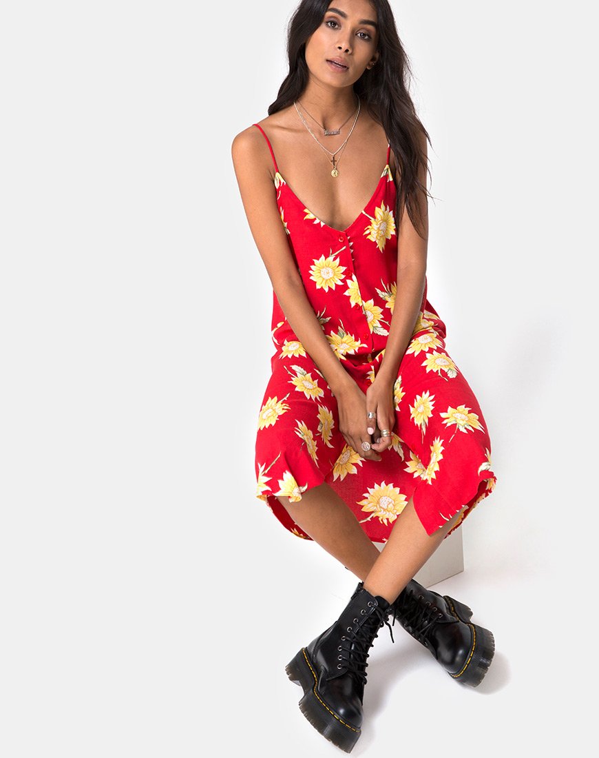 Immagine di Sini Slip Midi Dress in Sunny Days Rosso