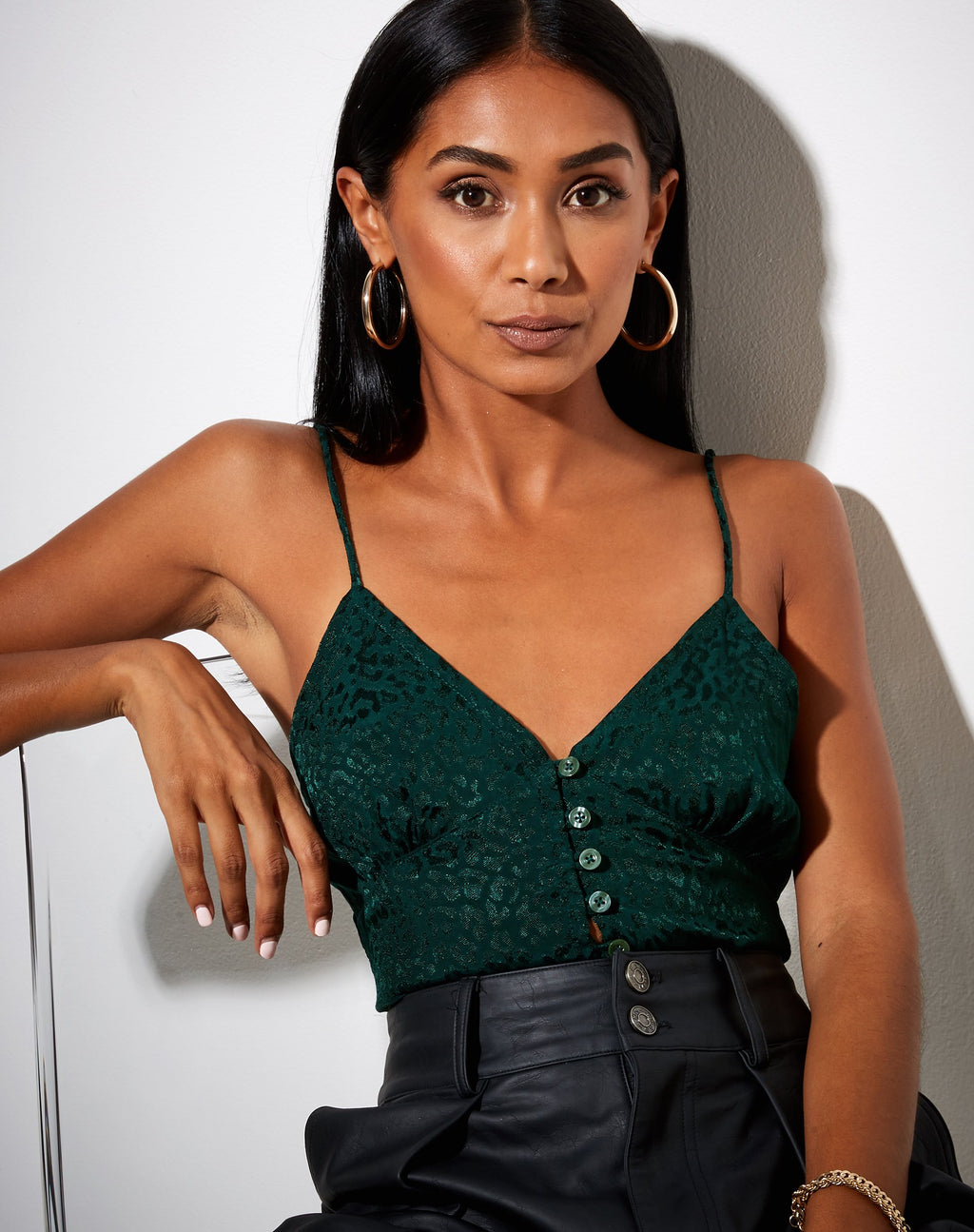Sipa Crop Top in satin ghepardo verde bosco