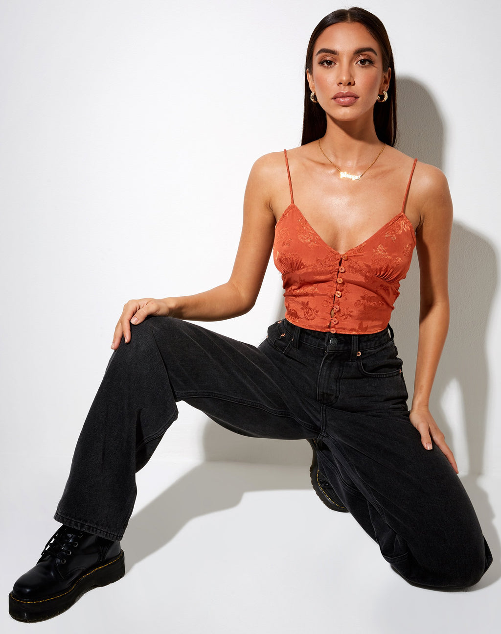 Sipa Crop Top in raso rosa rame