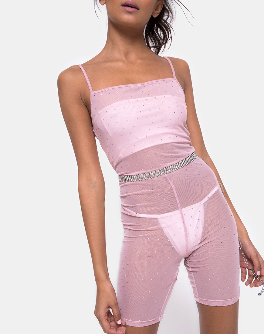 Immagine di Solina Unitard in rete di cristallo rosa