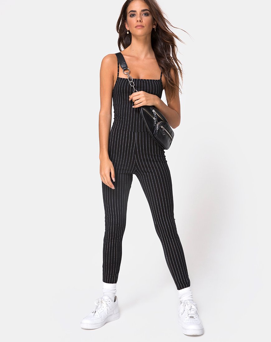 Solita Unitard in gessato nero