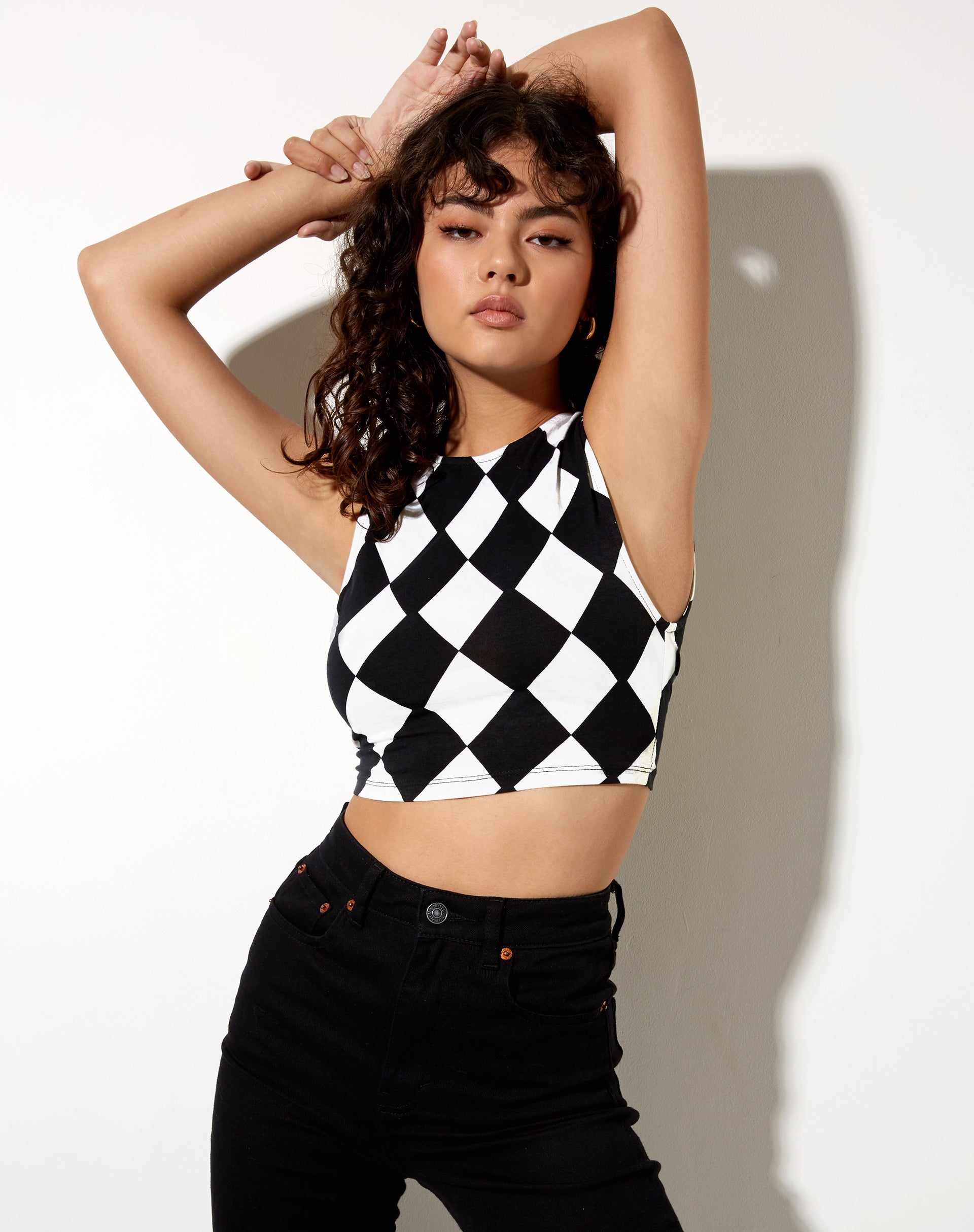 Immagine di Sude Crop Top in Arlecchino Bianco e Nero