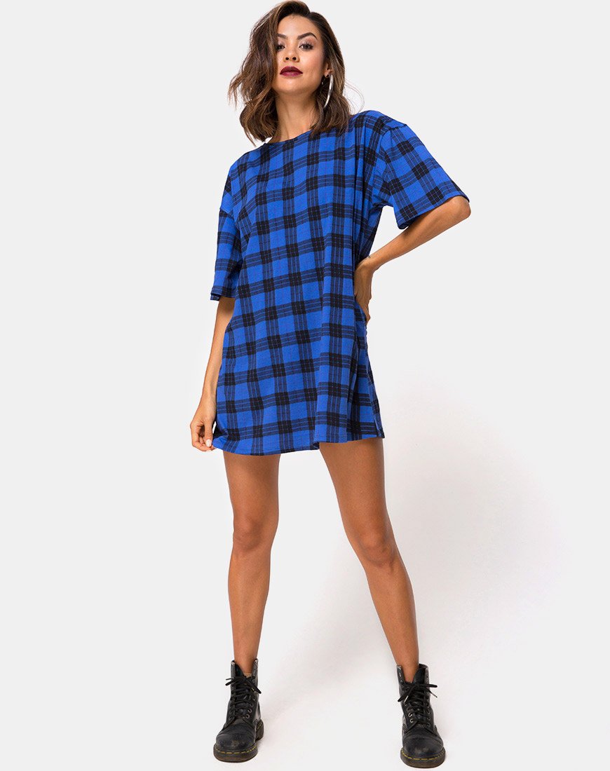 Immagine di Sunny Kiss T Shirt Dress in Tartan Blue