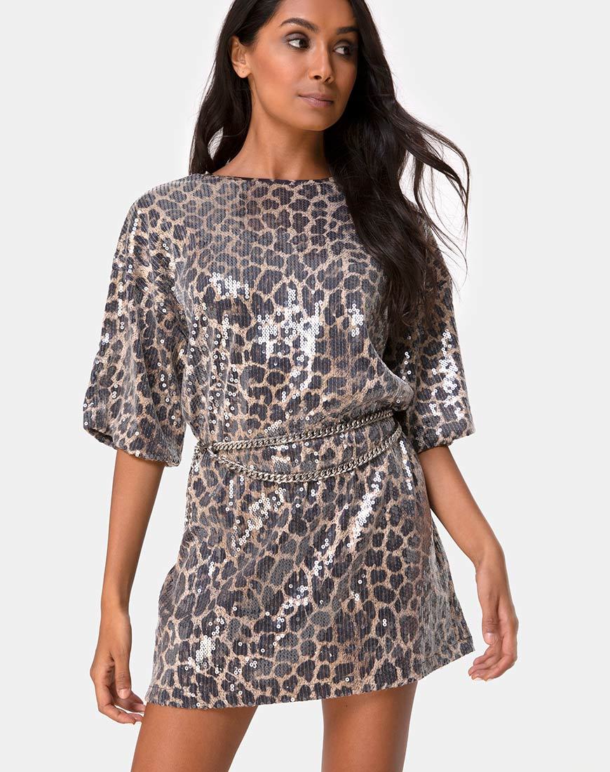 Immagine di Sunny Kiss Tee oversize in leopardo con paillettes trasparenti