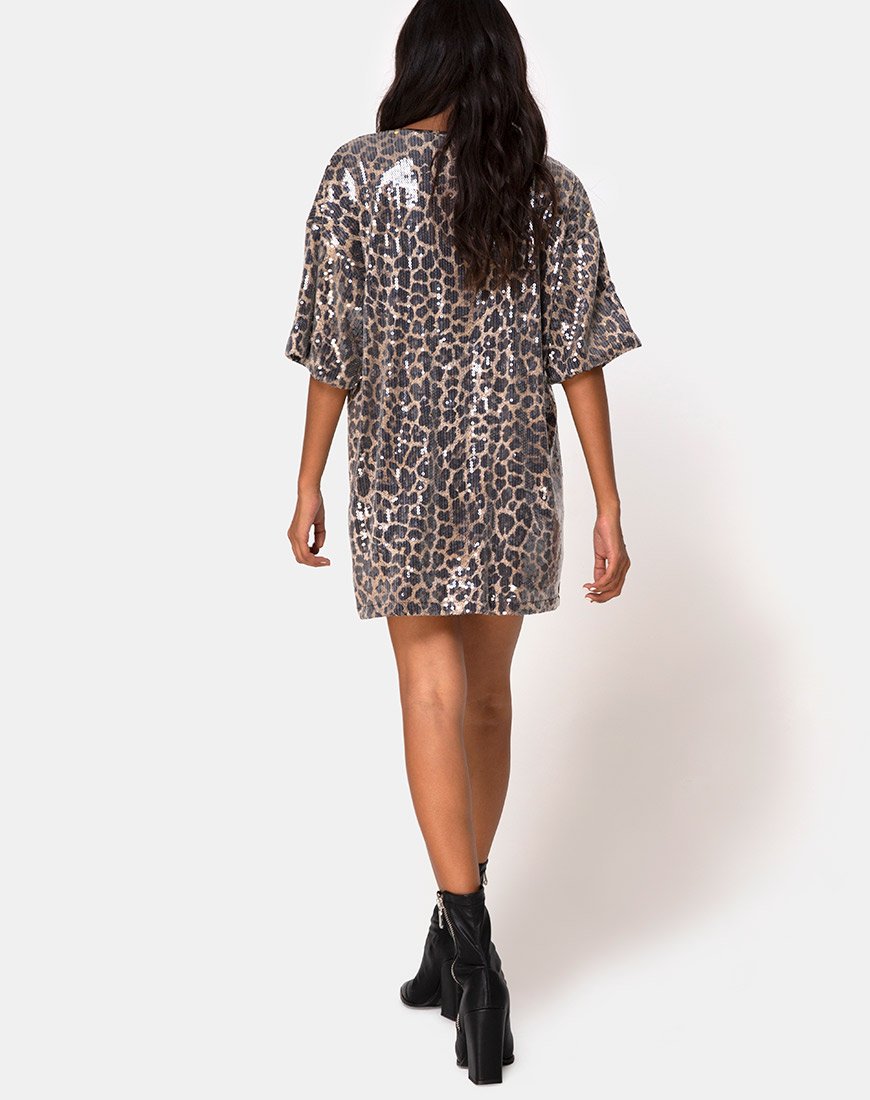 Immagine di Sunny Kiss Tee oversize in leopardo con paillettes trasparenti