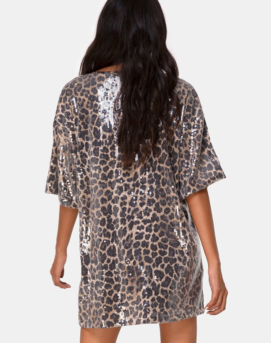 Immagine di Sunny Kiss Tee oversize in leopardo con paillettes trasparenti