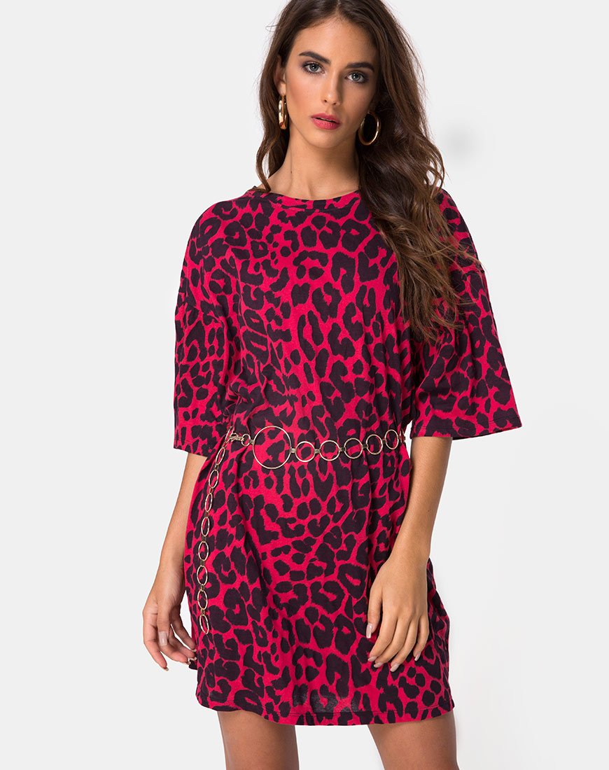 Maglietta Sunny Kiss in rosso giaguaro oversize