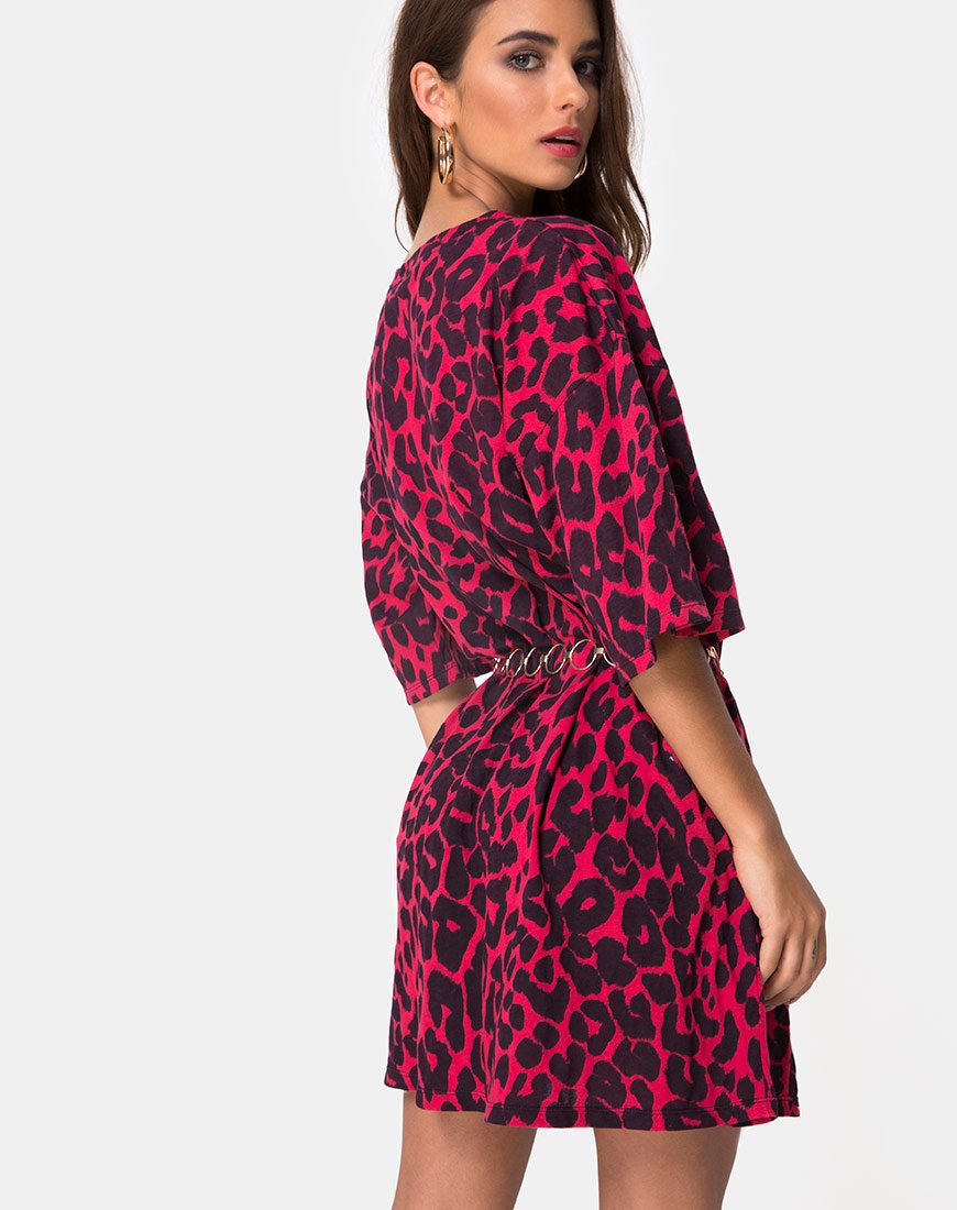 Maglietta Sunny Kiss in rosso giaguaro oversize