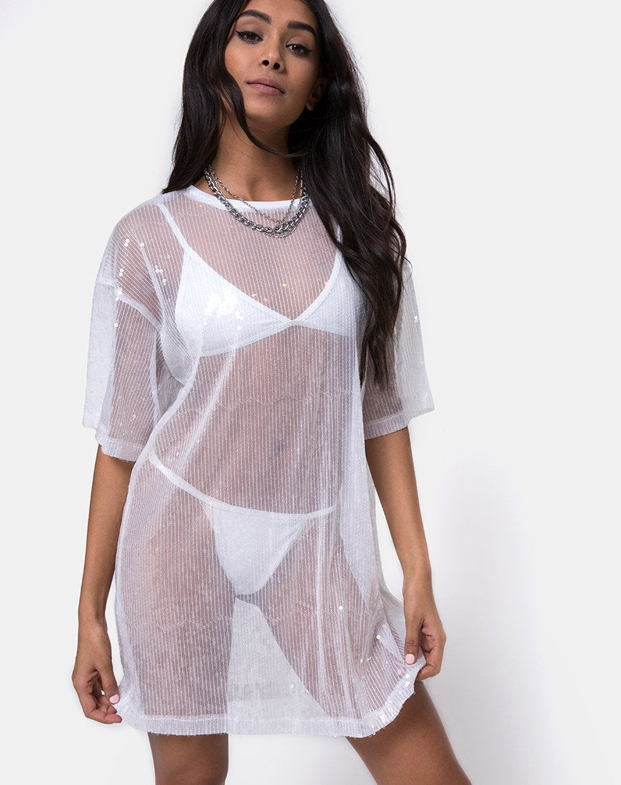 Tee Sunny Kiss in paillettes bianche trasparenti