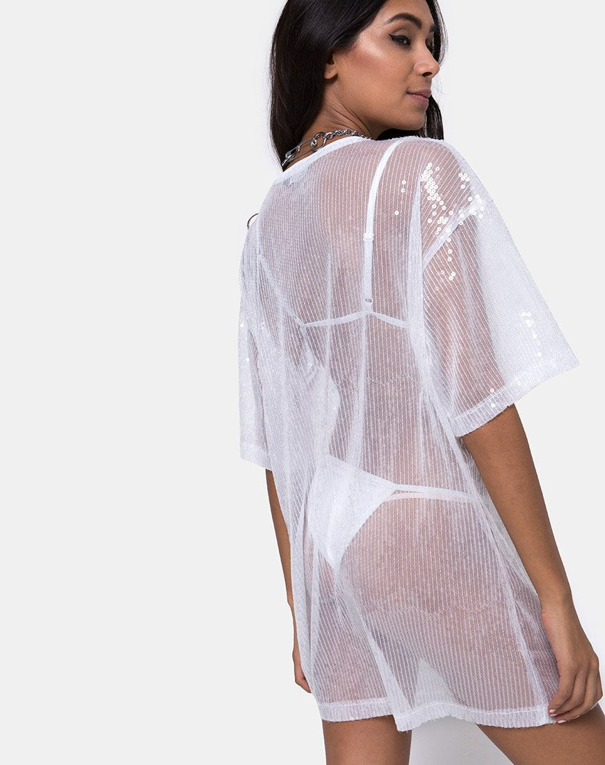 Tee Sunny Kiss in paillettes bianche trasparenti