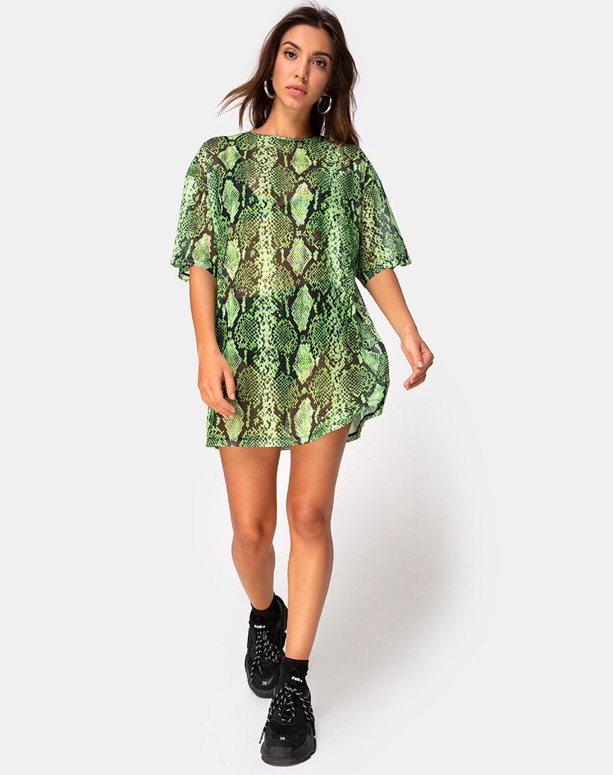 Immagine di Sunny Kiss Tee oversize in maglia serpente Slime Lime