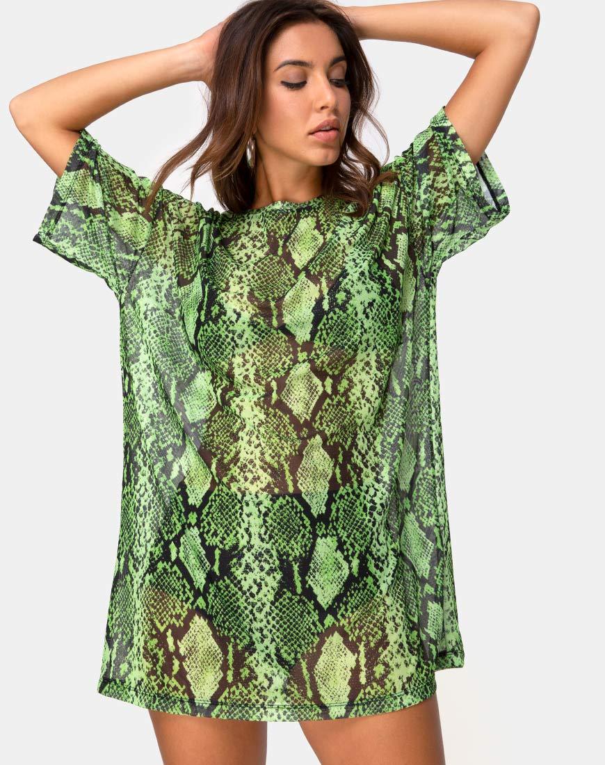 Immagine di Sunny Kiss Tee oversize in maglia serpente Slime Lime