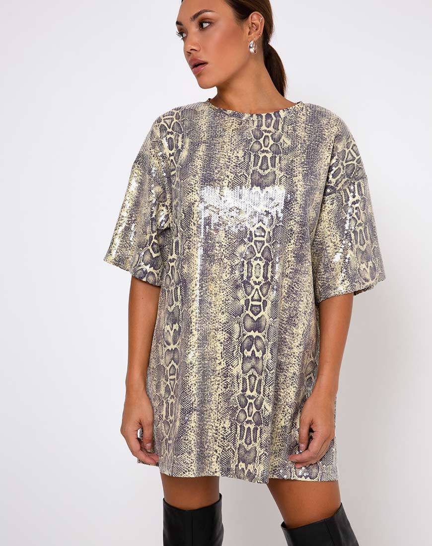 Immagine di Sunny Kiss Tee in serpente acido di paillettes chiare