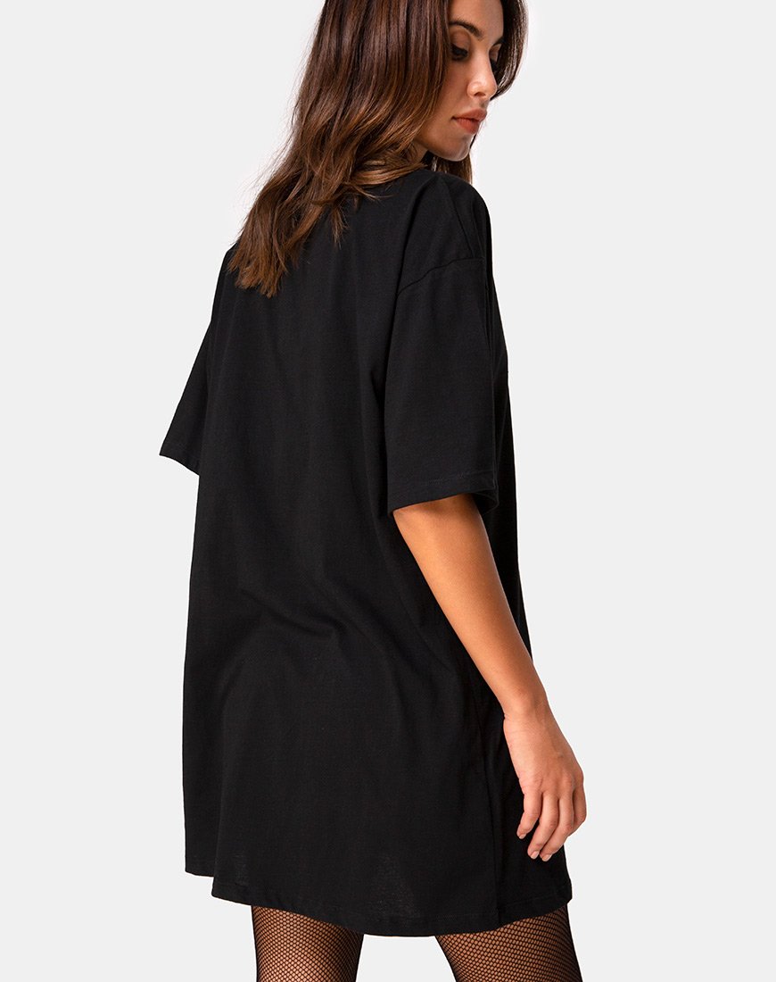 Maglietta oversize Sunny Kiss in nero con tribali rosa