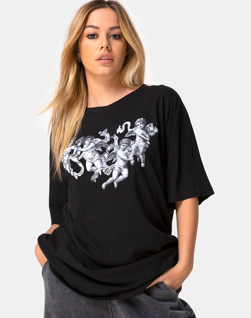 Immagine della t-shirt Sunny Kiss in nero con cherubino