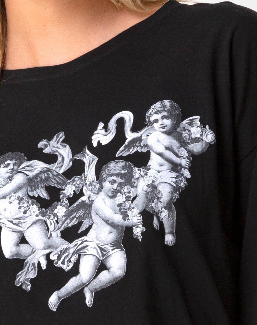 Immagine della t-shirt Sunny Kiss in nero con cherubino