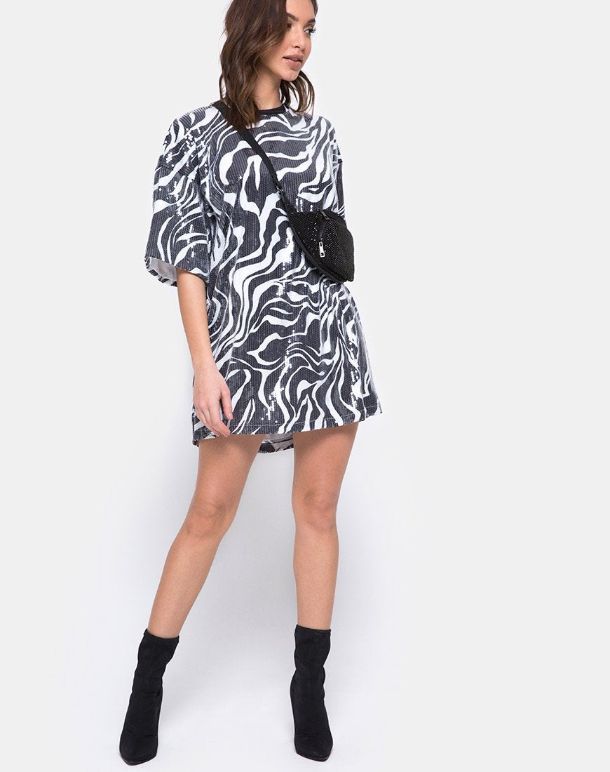 Immagine di Sunny Kiss Tee oversize in Trippy Zebra Clear Sequin