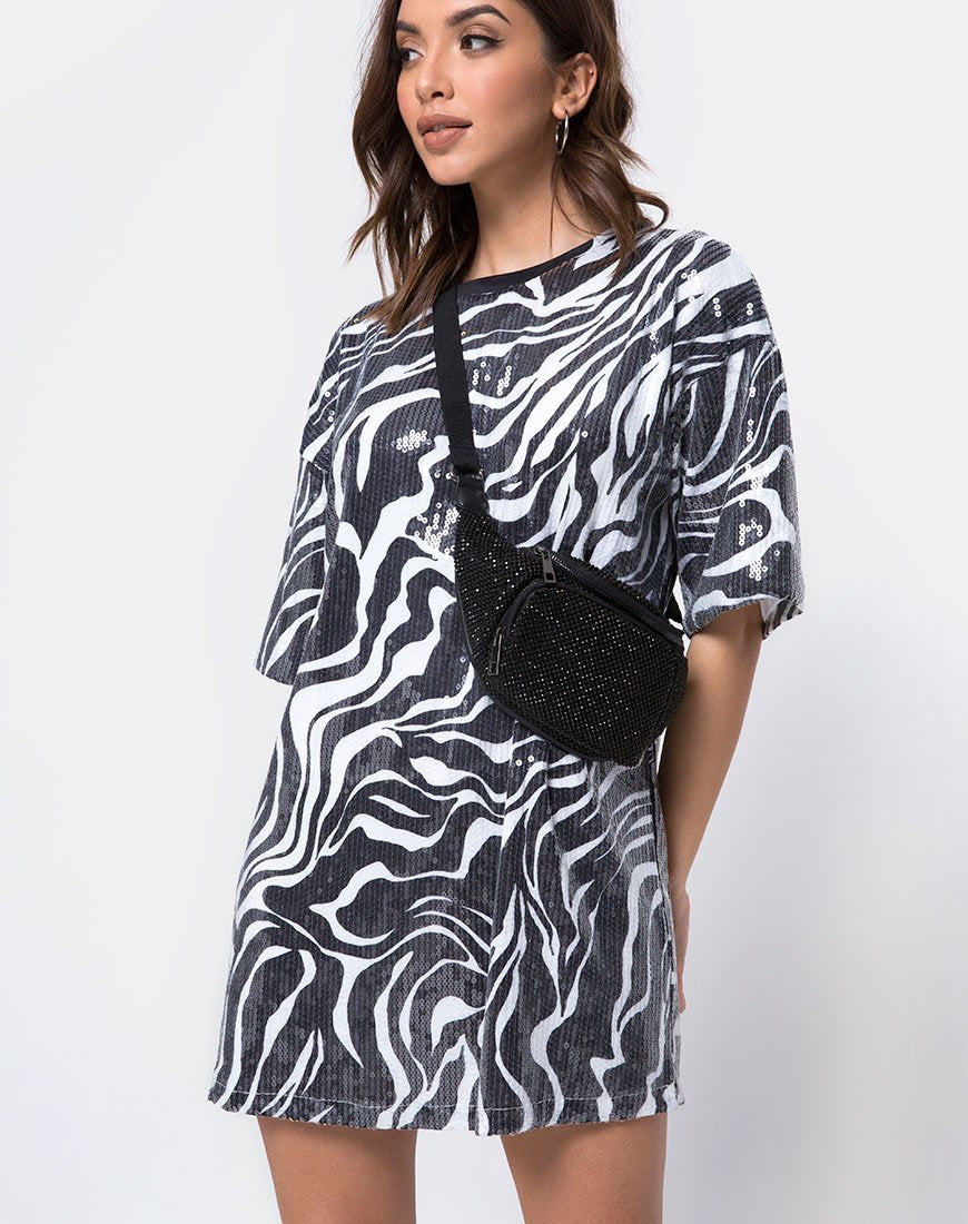 Immagine di Sunny Kiss Tee oversize in Trippy Zebra Clear Sequin