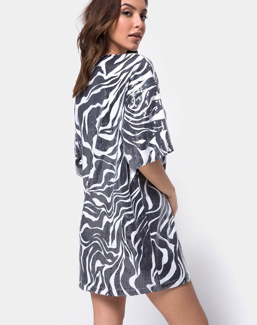 Immagine di Sunny Kiss Tee oversize in Trippy Zebra Clear Sequin