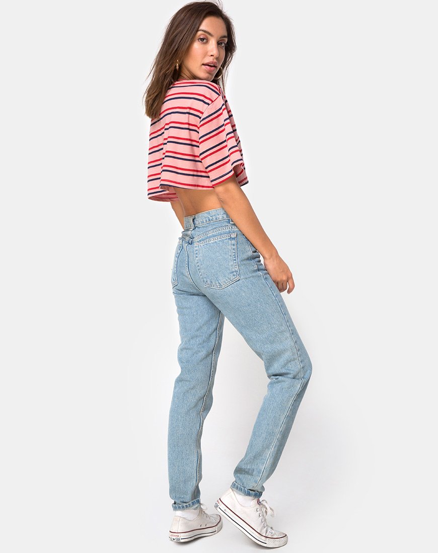 Immagine di Super Cropped Tee a righe anni '70 Rosa Orizzontale