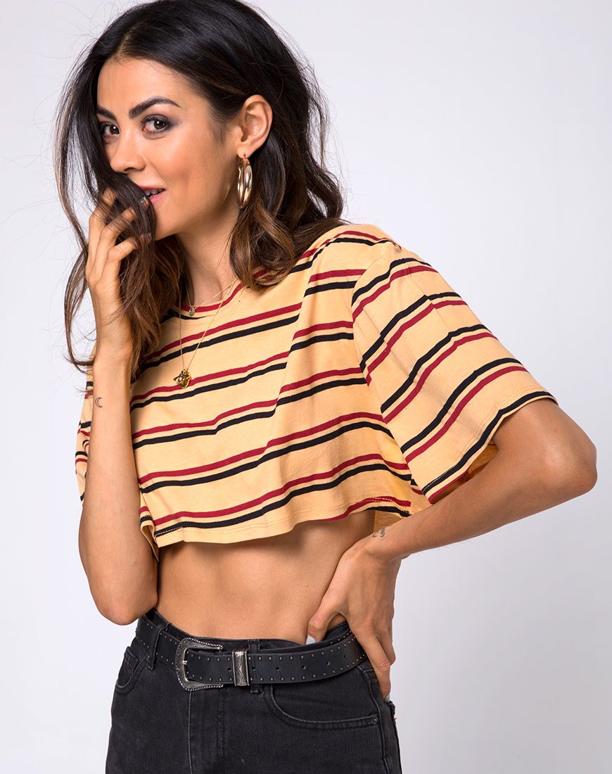 Immagine di Super Cropped Tee a strisce orizzontali senape anni '70