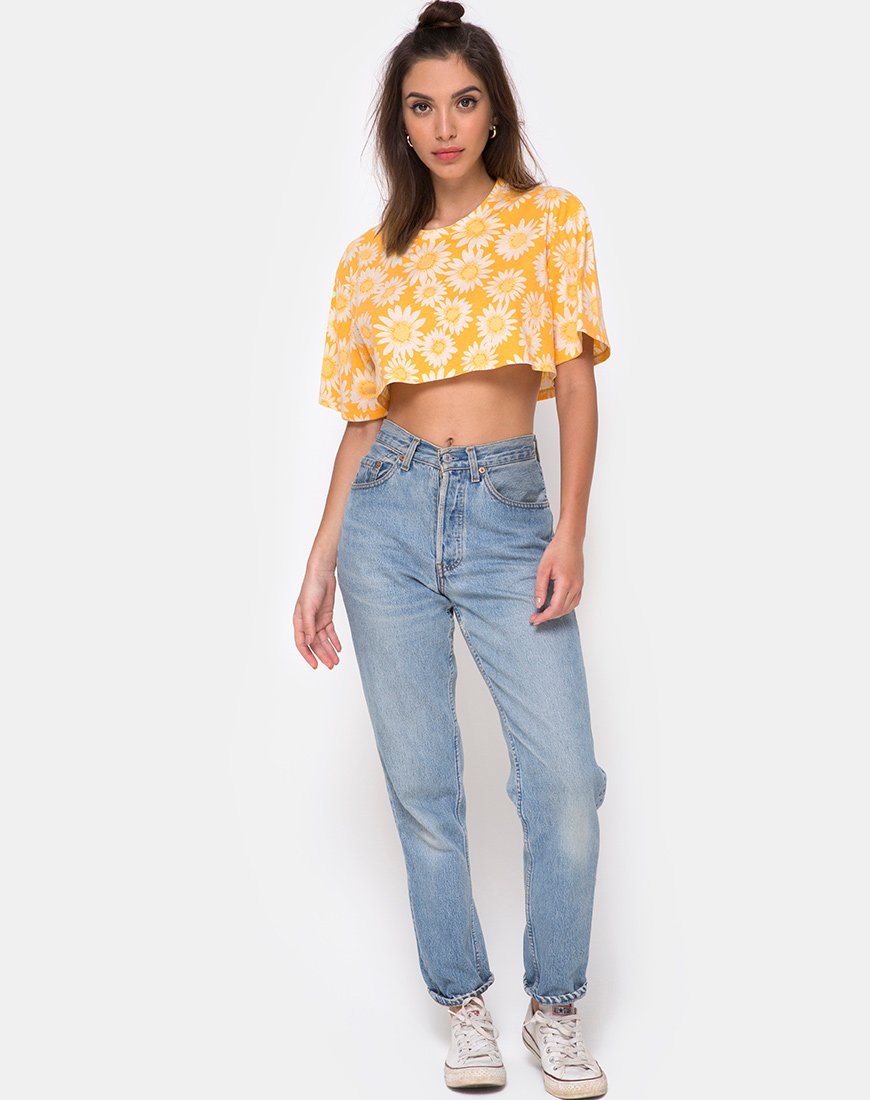 Immagine di Super Crop Tee in giallo floreale sunkissed