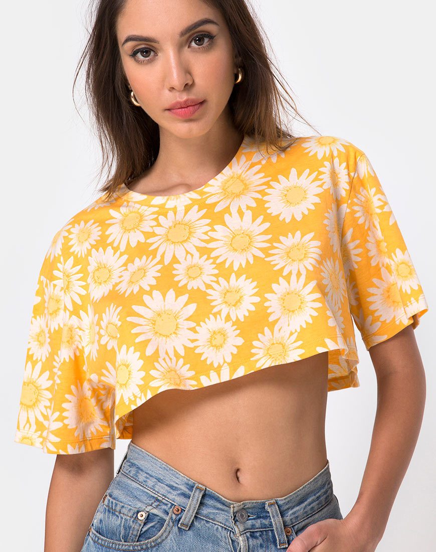 Immagine di Super Crop Tee in giallo floreale sunkissed