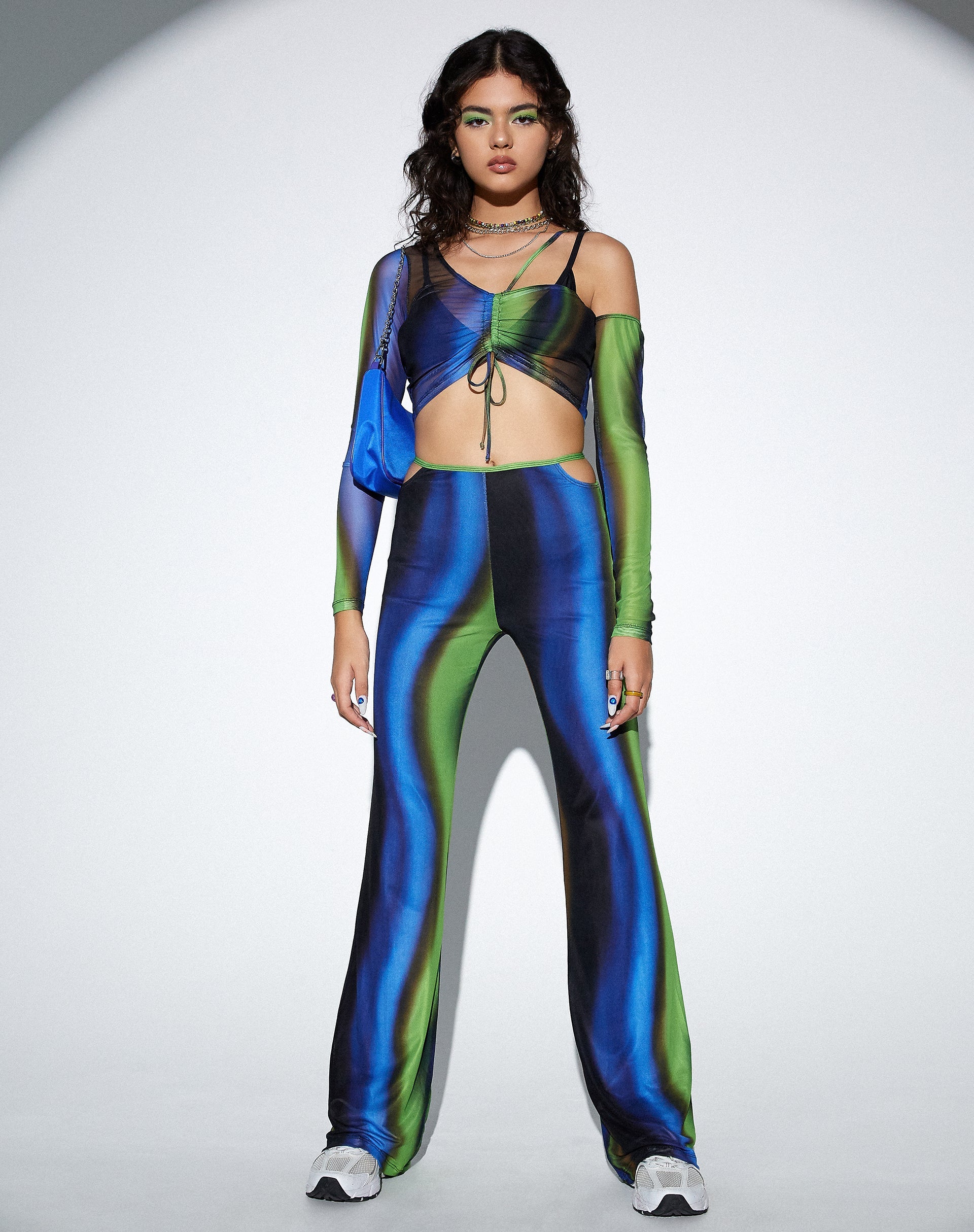 Immagine di MOTEL X OLIVIA NEILL Tapi Crop Top in verde e blu solarizzato