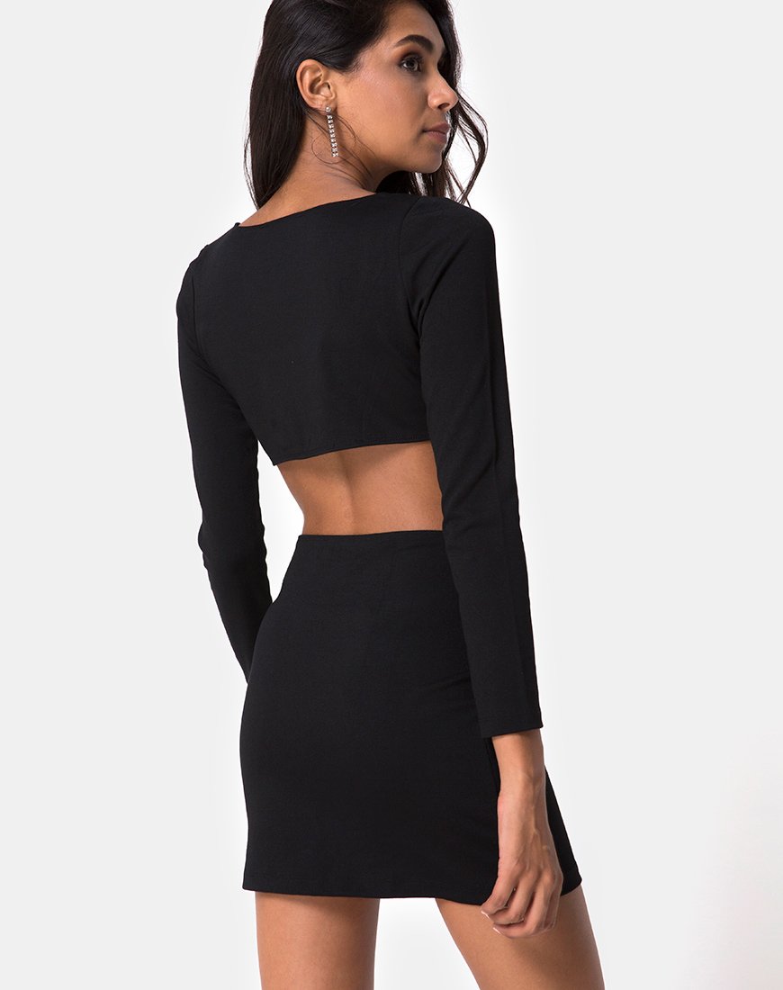 Immagine di Tashi Bodycon Dress in nero con anello di diamanti nero