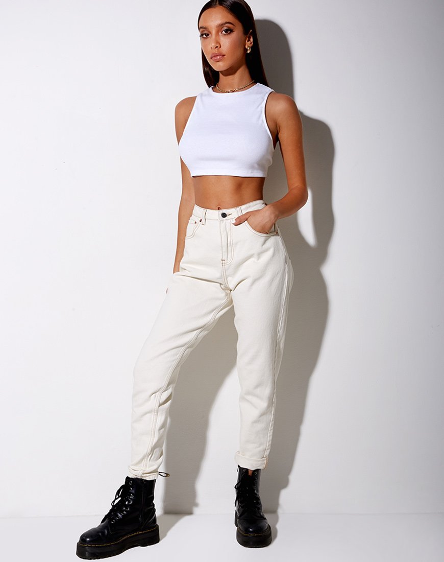 Immagine di Tasve Crop Top a coste bianco