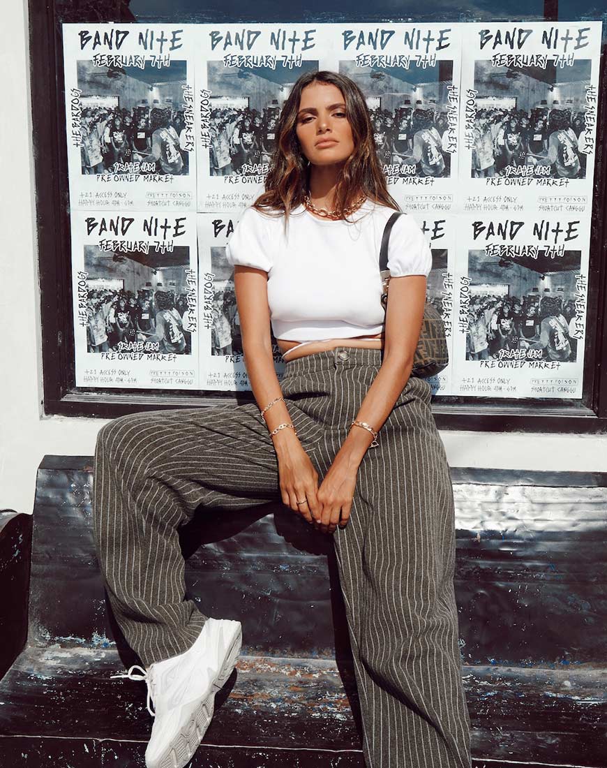 Pantaloni a gamba larga Misha in gessato Charcoal