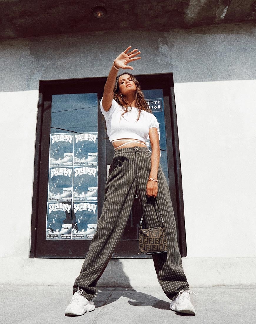 Pantaloni a gamba larga Misha in gessato Charcoal