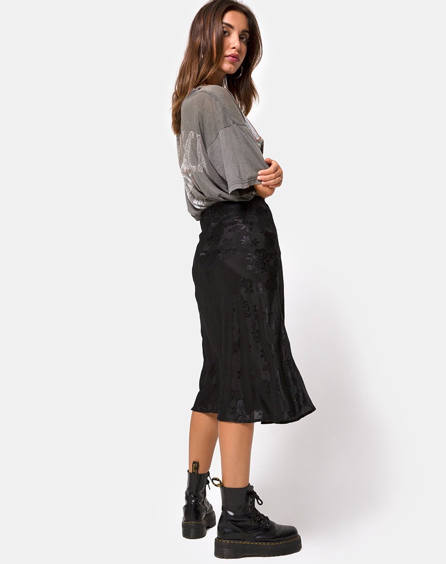 Immagine di Tauri Midi Skirt in Satin Rose Nero