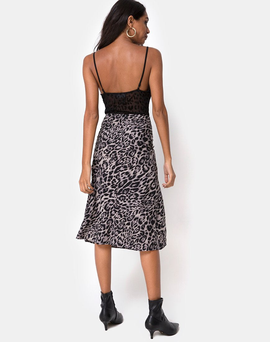 Gonna midi Tauri in grigio leopardo
