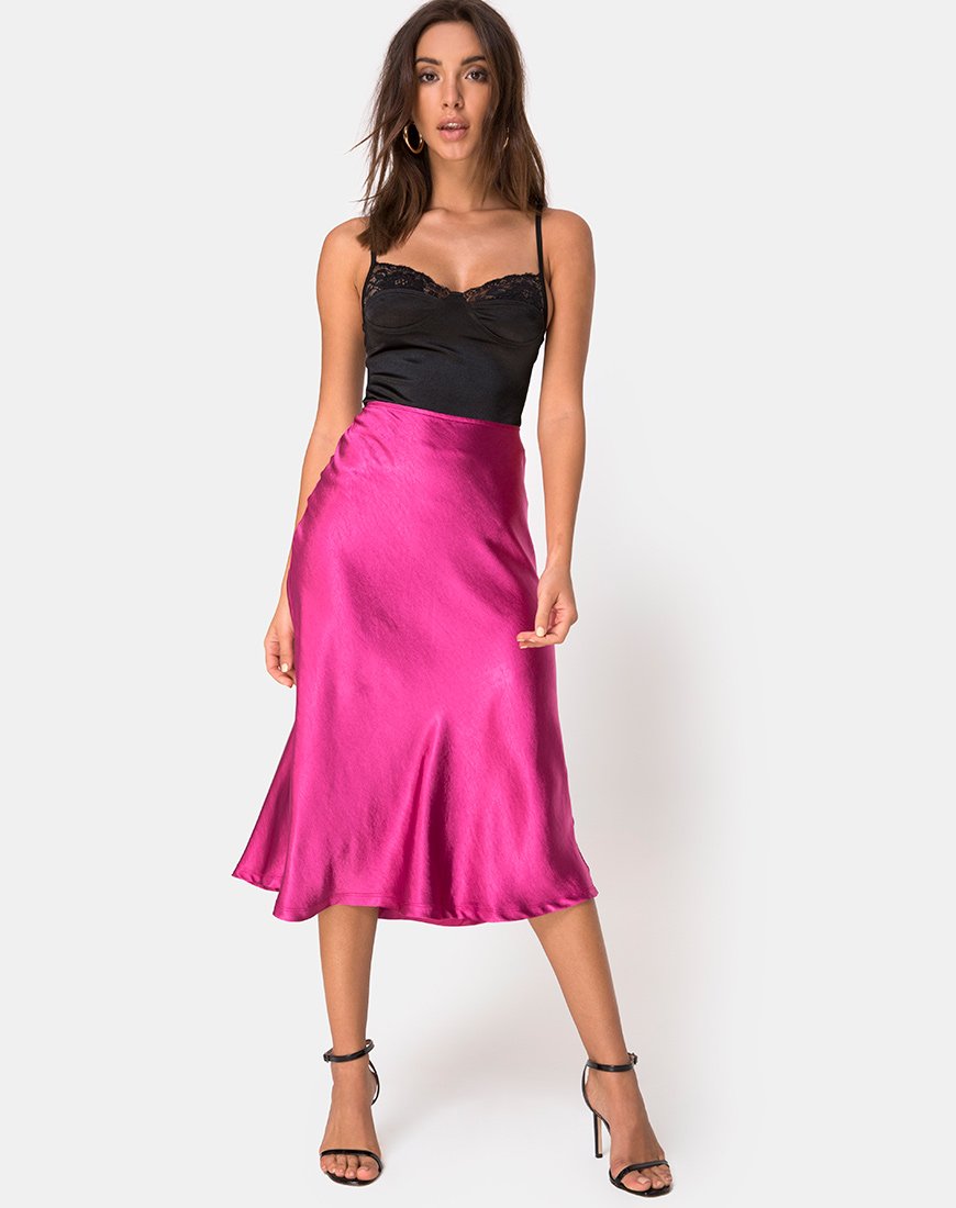 Gonna Tauri in satin magenta