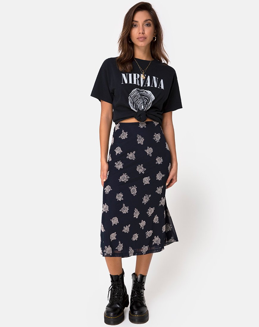 Immagine di Tauri Midi Skirt in Nero Flock Rose
