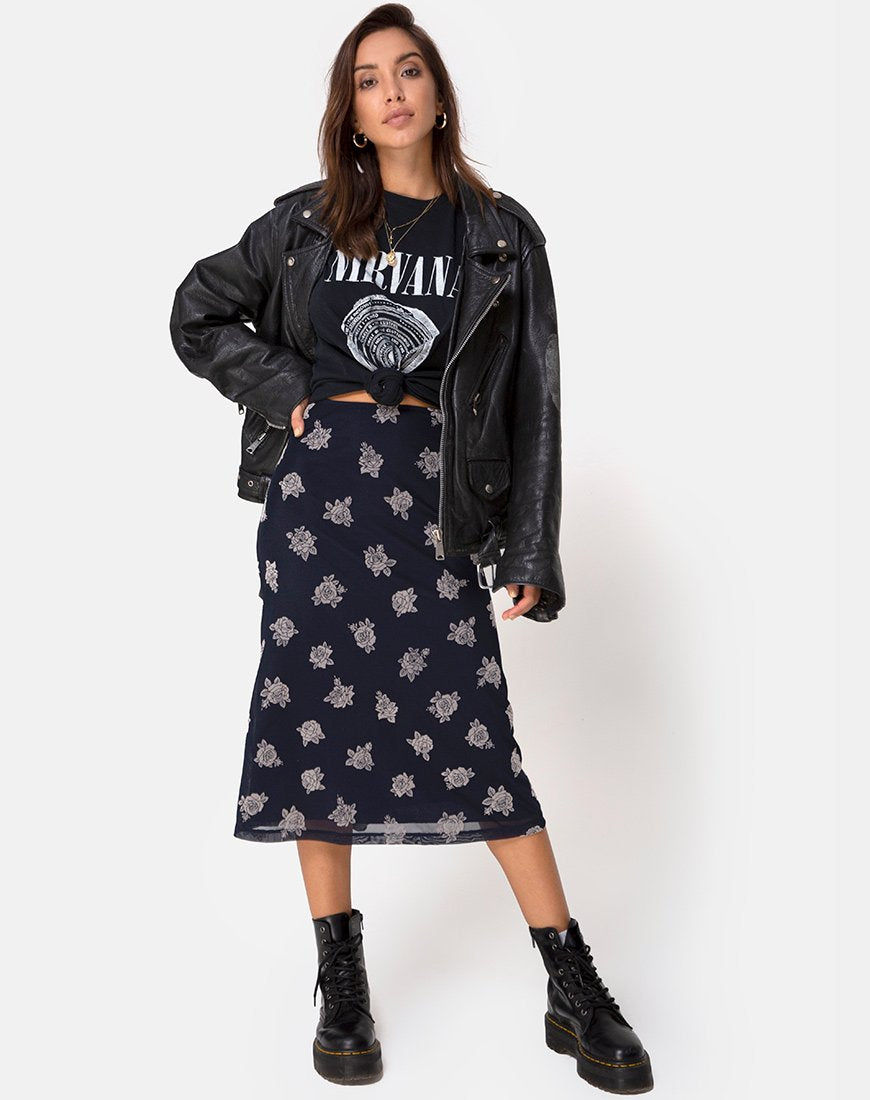 Immagine di Tauri Midi Skirt in Nero Flock Rose
