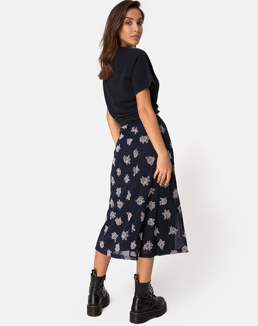 Immagine di Tauri Midi Skirt in Nero Flock Rose