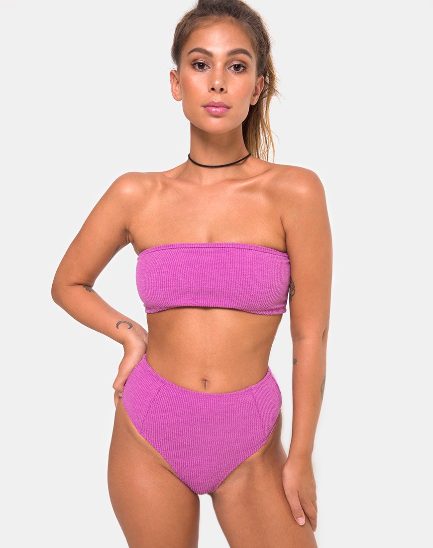 Top bikini Taya in viola a coste increspate