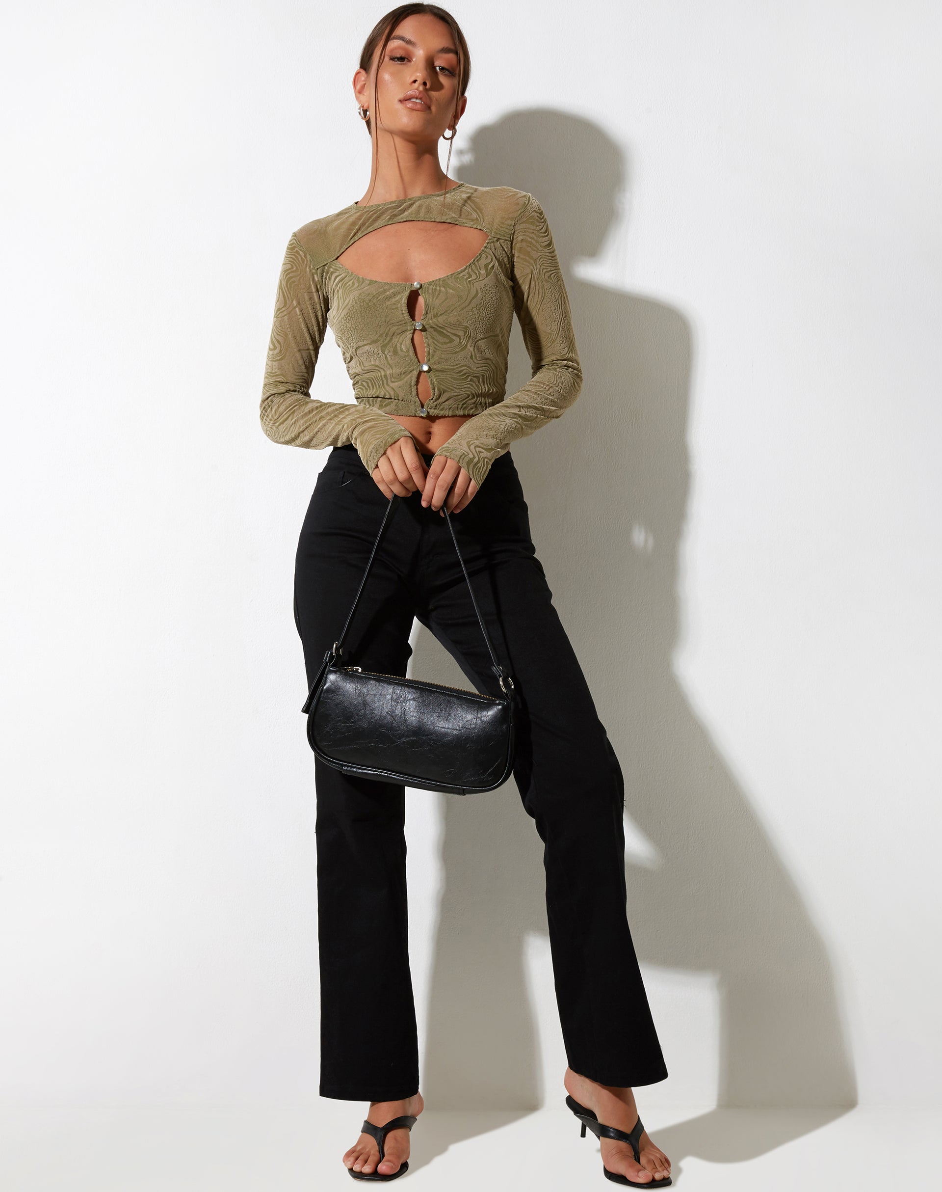 IMMAGINE DEL Crop Top Techin in misto animalier oliva