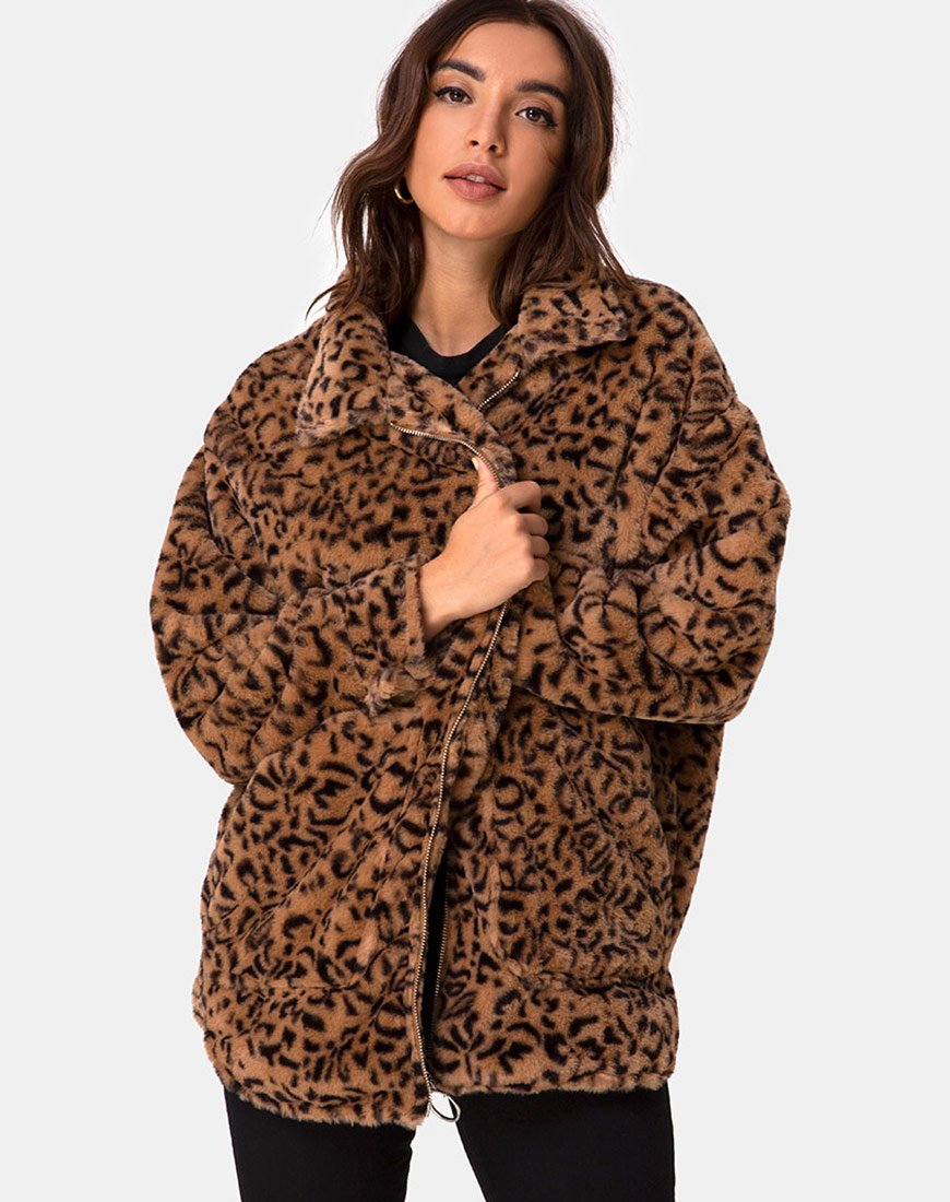 Cappotto di pelliccia Teddy Bear in leopardo marrone