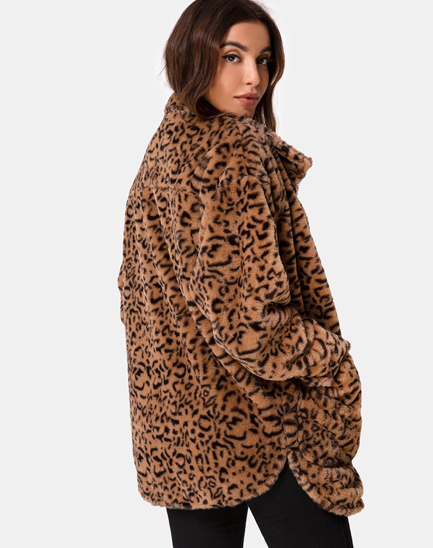 Cappotto di pelliccia Teddy Bear in leopardo marrone