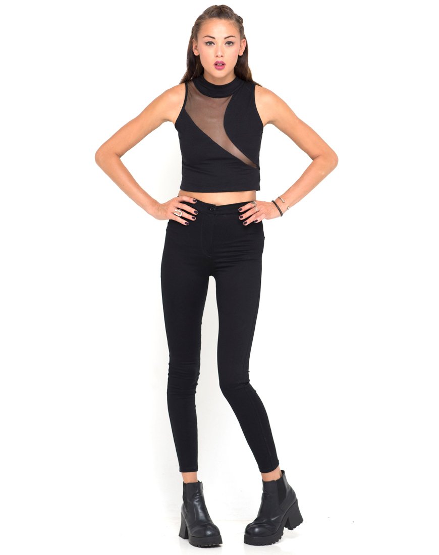 Immagine di Motel Tempo Mesh Panel Crop Top in nero