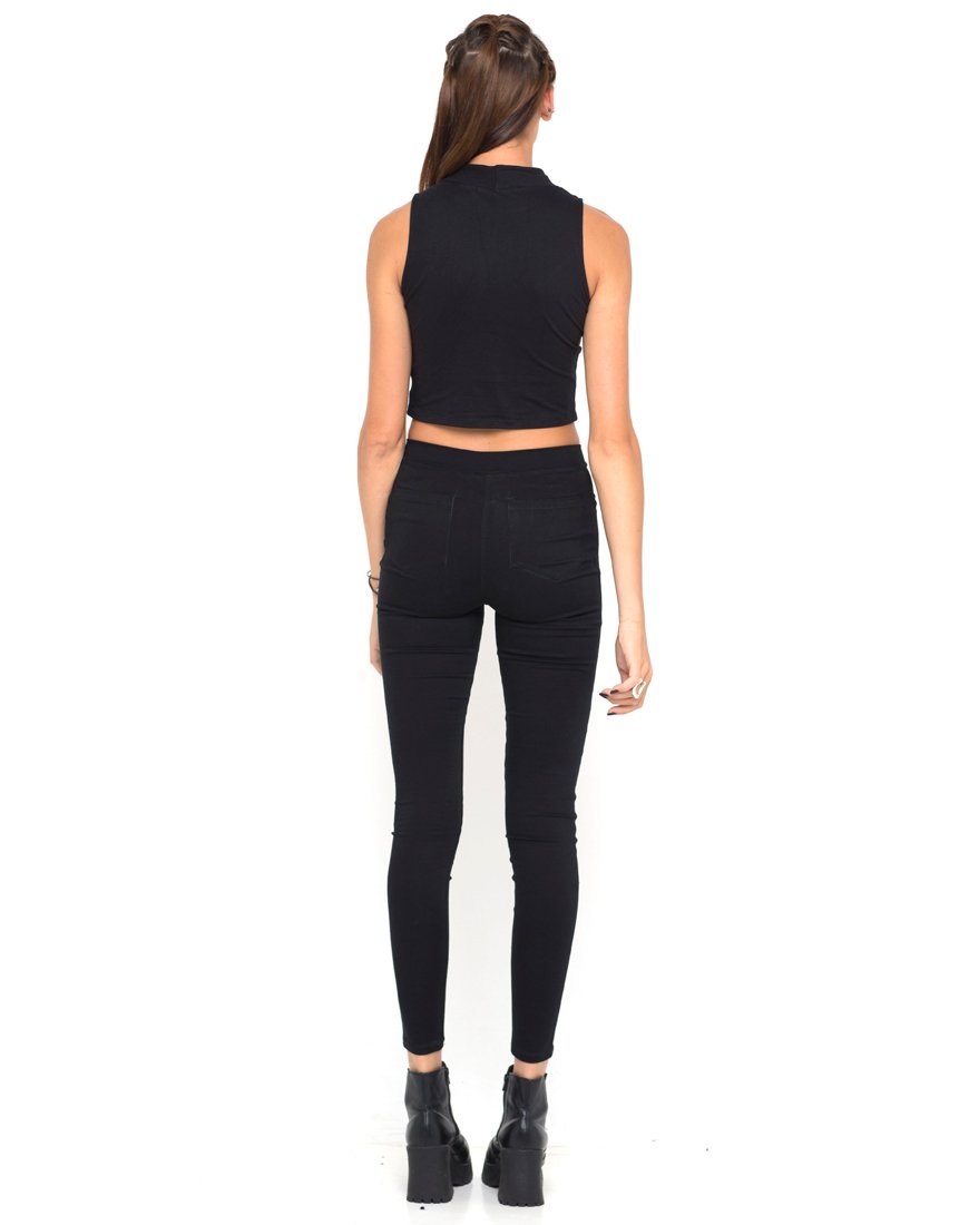 Immagine di Motel Tempo Mesh Panel Crop Top in nero