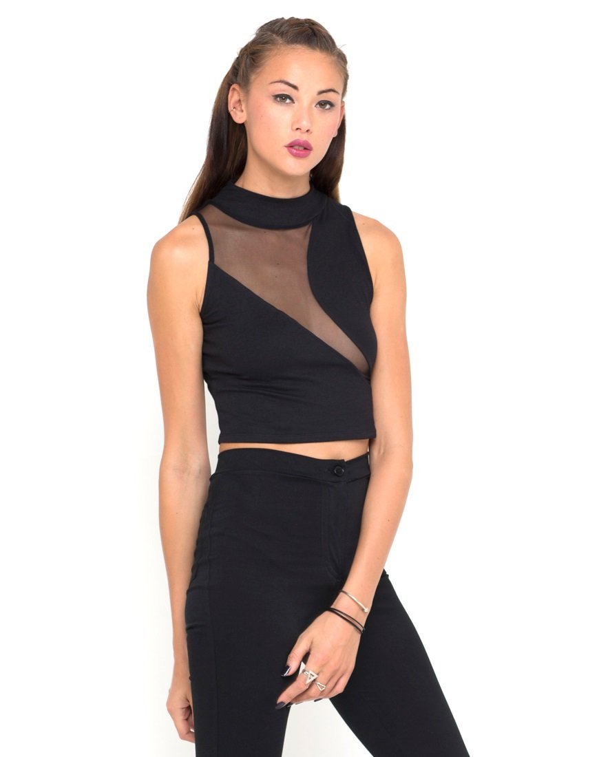 Motel Tempo Crop Top con pannello a rete in nero